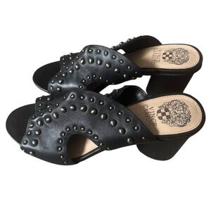 Vince Camuto Black Studded Leather Mules